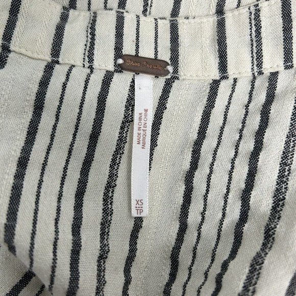 Free People Oversized Cream Gray Stripe Keyhole Neck Boho Bishop Sleeve Top XS - Picture 5 of 9